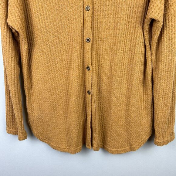 Miholl Rust Orange Gold Waffle Knit Thermal T Shirt Long Sleeves Button Front S - Picture 3 of 11